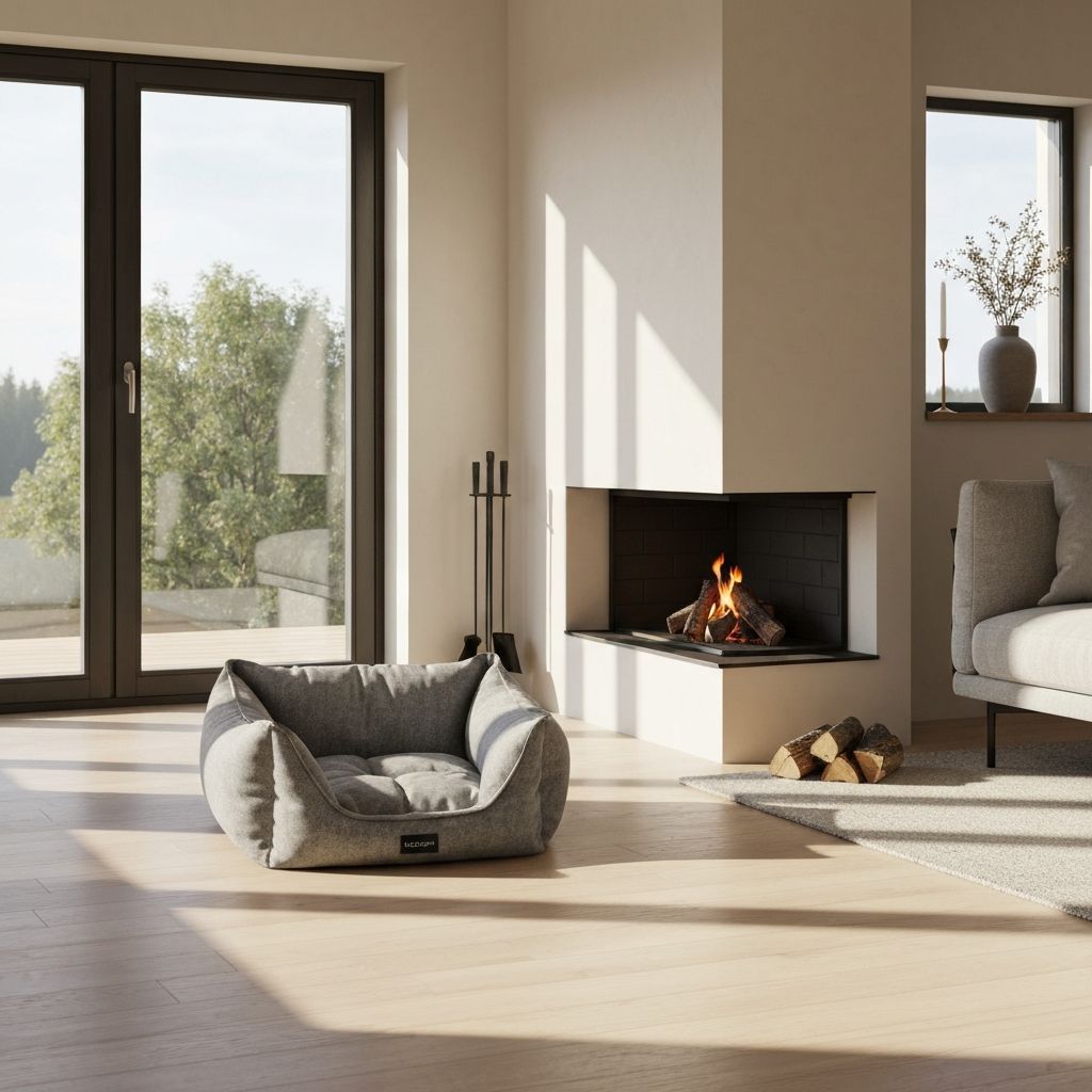 Gemütlicher Wohnbereich mit grauem Liegeplatz